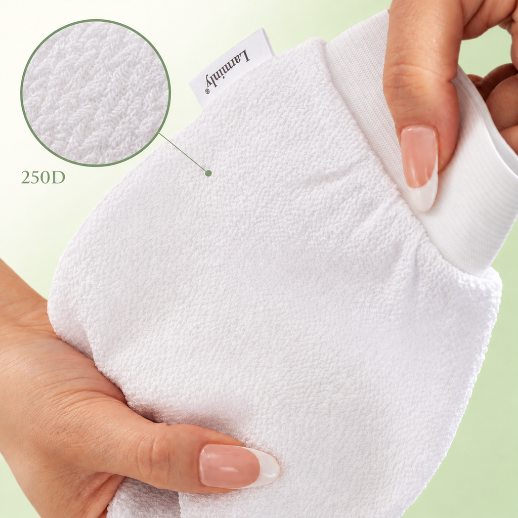Guanto Kessa 250D bianco Larminly indossato con dettaglio ingrandito della trama 250D