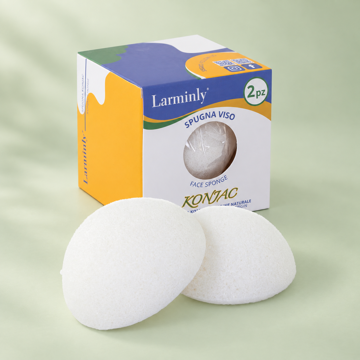Confezione Larminly Spugna Viso Konjac 2 pz con due spugne semisferiche bianche